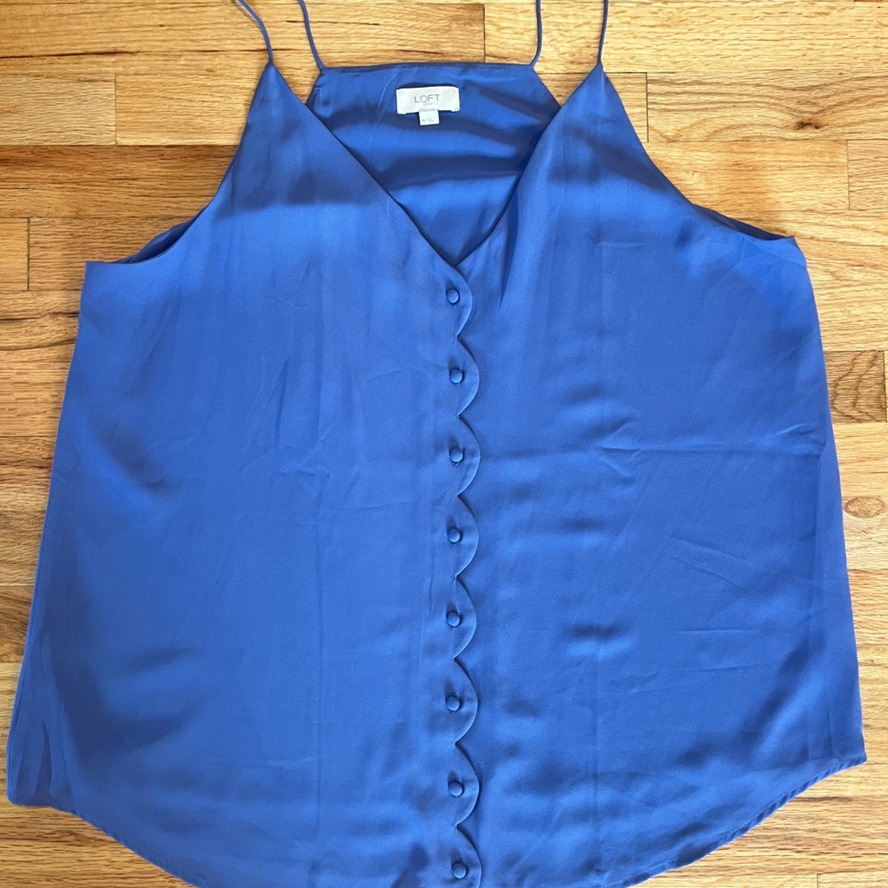 LOFT Blue Scallop-Button Chiffon Camisole Blouse